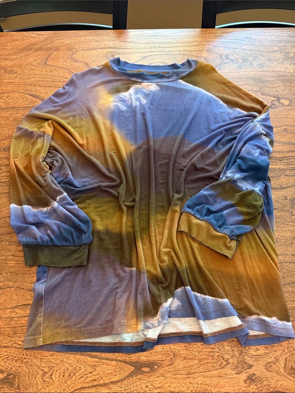 Women's Tie-Dye Long-Sleeve Jersey Top - Blue & Olive